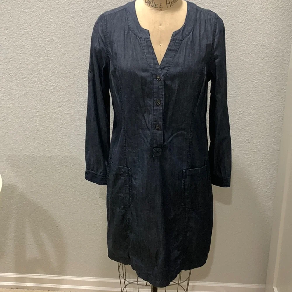 Boden princess seamed denim sheath dress with long sleeves size US 10R or UK 14R - Picture 2 of 7